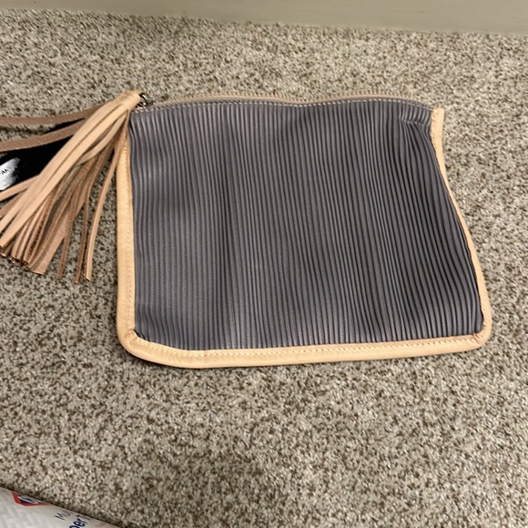 Silver/gray with tan leather binding consuela wristlet - Picture 3 of 3